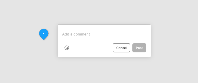 Figma modal for commenting. Prompt text reads Add a comment, one button reads Cancel and the other reads Post.