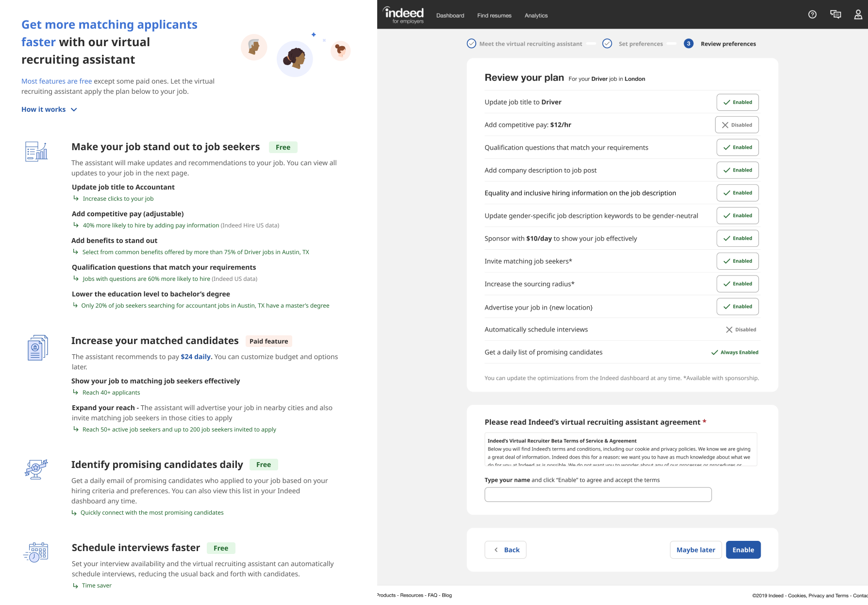 Two side-by-side images display old designs of an option-review page. Some micro illustrations highlight points on the left image, but mostly lines of text fill the screen. The right image also shows how the old design relied on many lines of text to explain benefits of the tool being offered.